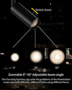 LED Zoomable Ceiling Spotlight 7W Adjustable Beam Angle 6-50° Swivelable Angle CRI 97 Black Aluminum Accent Lamp for Corridor Mural Living Room - COB Chip