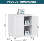 Large Printer Stand with Storage and Lock, 3D Heavy-Duty Printer Cabinet, Printer Table for Home Office with Doors and Adjustable Shelves, for Office Copier and Fax Machine, White
