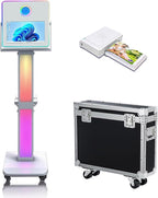 Photo Booth Machine 15.6 inch Selfie Portable Touch Screen Photobooth with RGB Light,Mirror Photo Booth with Flight Case for Wedding Party Events (Machine+Mini Printer)