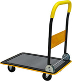Yellow Folding Platform Hand Truck 330 lbs Capacity, Heavy Duty Flatbed Cart with 360° Swivel Silent Wheels, Non-Slip Steel Dolly for Warehouse, Office, or Home – Foldable Design