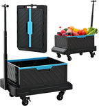 MAXMAN Folding Hand Truck, 132Lbs Heavy Duty Foldable Dolly Cart with 4 Silent Wheels and Adjustable Handle, 2-in-1 Multifunctional Portable Wagon for Moving, Camping, Travel, Shop, Warehouse, Blue
