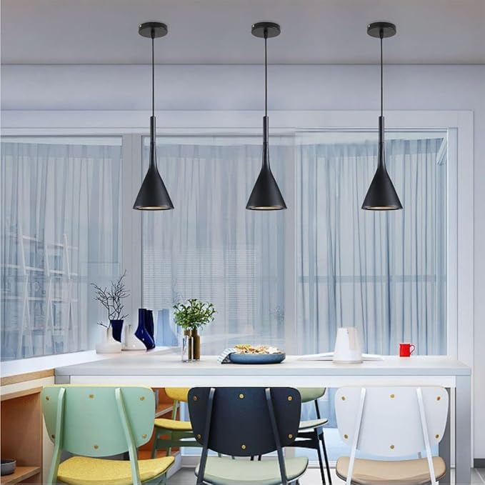 KCO Lighting Industrial Adjustable Pendant Light Black Vintage 3 Light Hanging Modern Farmhouse Mini Ceiling Pendant Light for Kitchen Island Restaurant Bar (Black & 3-Pack)