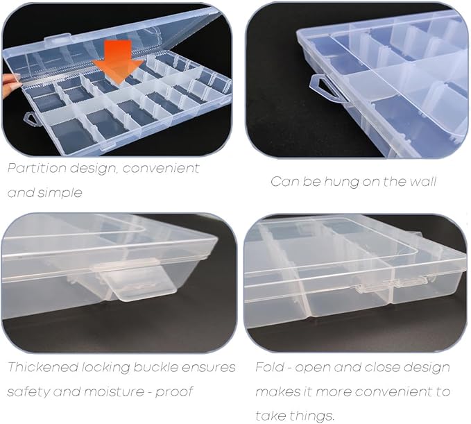 3pcs Clear Storage Small Parts Organizer Box Storage Bin With Dividers Multi Compartment for Beads Art DIY Tackle Box Organizer (CM-12 compartments)