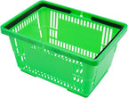 LOYALHEARTDY 12PCS Shopping Baskets with Handles, 21L Plastic Grocery Basket for Retail Store, Supermarket, Grocery Shopping |17" x 12" x 9" Portable Shop Basket (Green)