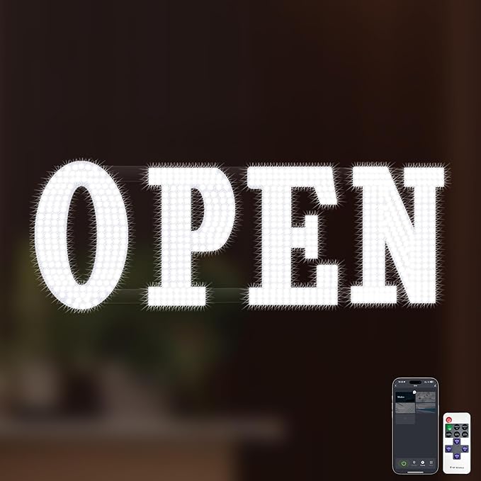 Open Sign for Business, 30"x10" Jumbo Open Sign with Timer and Remote Control, Dynamic Light Modes Led Signs for Storefront Window Bar Salon Cafes Retail Shops White