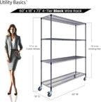 NSF Commercial 4-Tier Wire Shelving with Wheels, 60"x18"x72" Heavy Duty Metal Shelves 3200 lbs Max Capacity, Black Storage Rack for Garage Kitchen Pantry Warehouse