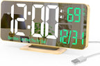 KOSUMOSU Desk Clock for Bedroom Accessories 6.7in Gold Digital Alarm Clock with Dimming,12/24h, Date, Day of Week, Temp, LED Clock, Modern Digital Calendar Clocks for Living Room Essentials