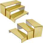 Acrylic Display Risers 2 Sets 3 Tier Cupcake Stand for Dessert Jewelry Pop Figures Shelves Retail Shoe Showcase (Gold)