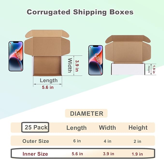 MEBRUDY 6x4x2 Inches Shipping Boxes Pack of 25, White Small Corrugated Cardboard Box for Mailing Packing Literature Mailer