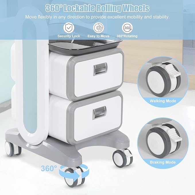 Mobile Medical Trolley Cart 130 Lbs Load Portable Professional for Ultrasound Imaging Scanner Vehicle Beauty Storage Cart with Drawers Tool Tray Wheels for Home Hospital Office Medical Clinic