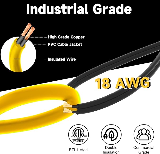 50ft LED Construction String Lights, 75W 7500LM Industrial Grade Super Bright String Work Lights for Construction Sites, Temporary Work, Renovation, Jobsite, and all outdoor lighting(50ft-5lights)