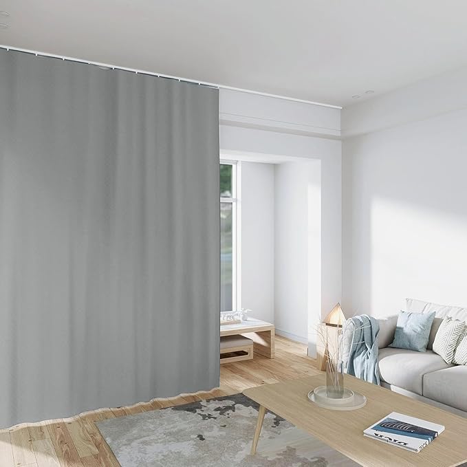 Room Divider Curtains Total Blackout Privacy Curtain Panel Room Thermal Insulated Noise Reduction Curtain for Bedroom Window Living Room Ceiling Track Curtain W 150 × H 96 in Grey.