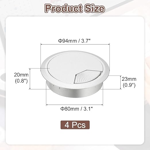 PATIKIL 3 Inch Desk Grommet, 4Pcs Cable Grommet Wire Management Cable Hole Cover Cord Organizer for Office Home Table Countertop, Silver