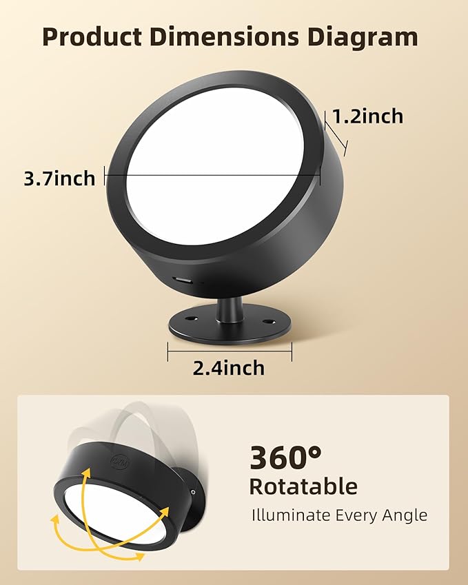 EZVALO LED Wall Mounted Lights, 5500mAh Rechargeable Wall Sconces Lamp, 3 Color Temps & Remote and Touch Control, 360°Rotation Dimmable Cordless Wall Light for Bedroom Reading Study Bedside (3 Pack)