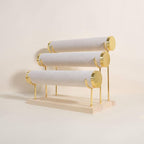 GemeShou Velvet Bangle storage oragenizer for selling, Beige bracelet storage rack for boutique store, Velvet wrap watch holder with wooden base for women girls【Bracelet holder-three tiers】