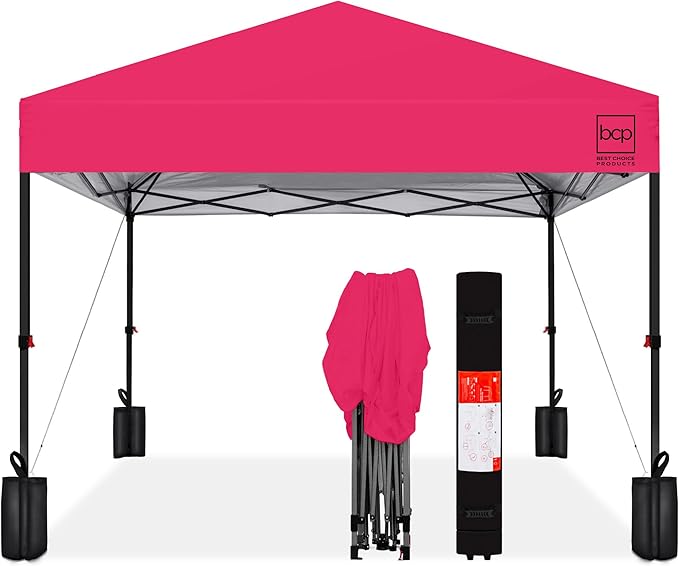 Best Choice Products 10x10ft 1-Person Setup Pop Up Canopy Tent Instant Portable Shelter w/ 1-Button Push, Case, 4 Weight Bags - Hot Pink