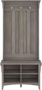 Bush Furniture Salinas Hall Tree with Shoe Storage Bench in Driftwood Gray, Multi-Purpose Home Organizer, Entryway Solution with Seating and Hooks