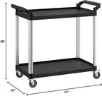 Black Utility/Bussing Cart with Two Shelves - 42" x 20"
