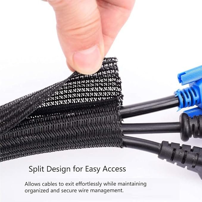 3/4" x50ft Braided Cable Sleeve – Pet-Proof Split Wire Loom Tubing for USB, Power, Audio/Video Cords – Expandable Chew-Resistant Sleeving, Durable Wire Management Black