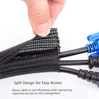 1/2"-10ft*2pcs Black/White Cable Sleeve - Protects Cords from Pets & Organizes Wires - Modern Style - Polyester Material - Flame Retardant - Easy to Use & Cut (Black, 10ft-1/2inch)