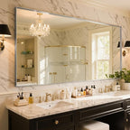 55"x36" Silver Framed Bathroom Mirror, Large Rectangular Vanity Mirror, Aluminum Metal Frame, Wall Farmhouse Modern Wall-Mounted Mirrors for Bathroom, Bedroom, Living Room, Over Sink