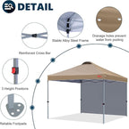 MASTERCANOPY Durable Pop-up Canopy Tent with 1 Sidewall (10'x10',Khaki)