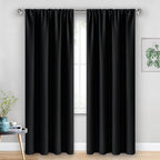 JIUZHEN Blackout Curtains for Bedroom - Thermal Insulated Room Darkening Rod Pocket Curtains for Living Room, Set of 2 Panels with Tiebacks, 38 x 84 Inch Length, Black