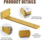 6 PCS Gold Steel Heavy Duty Brackets Without Lip, 12 Inch Supports DIY for Shelves Bracket with 5mm Thick, Industrial Modern Floating Shelf Support for Wall Mount Shelves