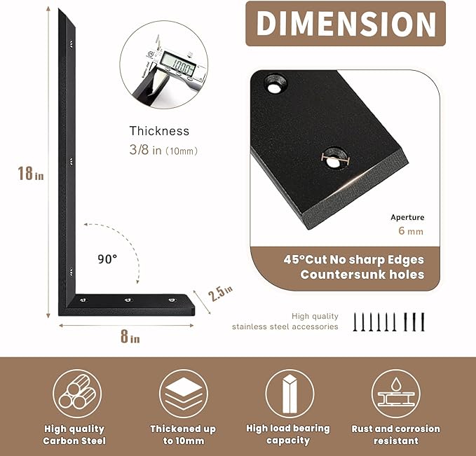Countertop Support Bracket 18 Inch 3 Pack Countertop Bracket for Granite 3/8" Thick 18"x8"x2.5" Heavy Duty L Brackets Shelf Brackets Metal Corbels for Quartz/Granite/Wood/Concret/ Laminate Countertops
