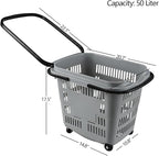 50 Liter Plastic Shopping Basket with Wheels, 4 Pack Large Rolling Baskets for Groceries, Gray