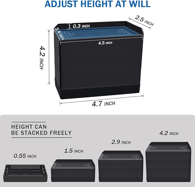 Furniture Risers 4 inch, Heavy Duty Furniture Elevator in Heights of 1.5, 3 or 4 Inch，Rectangle Raising Blocks for Bed, Couch, Desk, Sofa, Tables,Support Up to 1,300 Lbs (4 Pack-Black)
