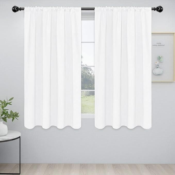 Easy-Going Rod Pocket Blackout Curtains for Bedroom, Room Darkening Window Curtains for Living Room, Thermal Insulated Noise Reduction Solid Window Drapes, 2 Panels(52x63 in, White)