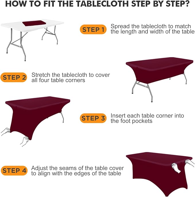 SEPARO 2 Pack 6 Ft Burgundy Spandex Table Cover Fitted Rectangular Tablecloth Stretchable Fabric Table Cloth 6 ft Wrinkle-Free for Party Tradeshows Banquet Weddings Cocktail