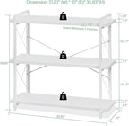 HCHQHS Bookshelf, 3-Tier Industrial Bookcase, White Open Book Shelf, Freestanding Horizontal Bookshelves with Metal Frame