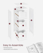 VASAGLE Floor Storage Cabinet, Freestanding Storage Unit with 3 Drawers, 11.8 x 12.6 x 31.9 Inches, for Bathroom, Living Room, Kitchen, Modern Style, Matte White UBBC50WT