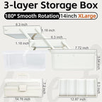 14in 3-Layer Multipurpose Craft Organizers and Storage with Adjustable Dividers, Portable Tackle Box, Folding Art & Craft Case for Medicine, Tool, Sewing Organizer (White, X-Large)