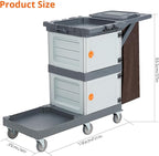Commercial 3-Shelf Janitorial Cart with 2 Cabinets/Shelves, Commercial Traditional Wheeled Cleaning Cart with Cover and Oxford Bag, 300 Lb Capacity, Suitable for Schools, Hotels, Apartments