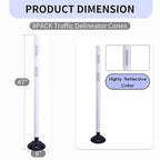 BESEA 8PCS 48" Traffic Delineator Posts with Detachable Base & High-Visibility Reflective Collars,White Durable Flexible Safety Cones for Work Zones, Parking Lots, and Roadways