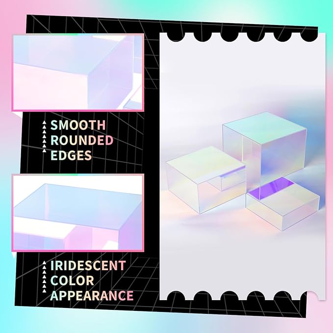 3Pcs Iridescent Display Risers, Rainbow Acrylic Risers Display Stand Acrylic Cube Box for Collectibles Jewelry Perfume Handbag Food Dessert Party Show (Iridescent-3pcs), Perfect for Christmas Decor