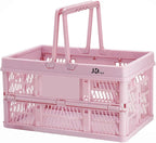 20 Liter Folding Storage Basket, Collapsible Plastic Folding Box, Storage Crates for Home, Office, Garage (Pink)