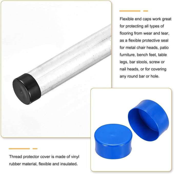uxcell 4pcs Rubber End Caps 110mm(4.3 Inch) ID Vinyl Round End Cap Cover Screw Thread Protectors Blue, 50mm Height
