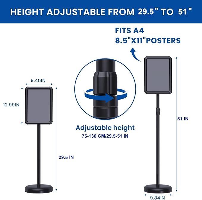 6 Pack Standing Sign Holder, 8.5 x 11 inch Adjustable Floor Sign Holder, Snap Open Aluminum Frame with Rounded Corners, Ideal for Business, Mall, Restaurant