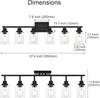 6-Light Track Lighting Kit Black Track Lighting Fixtures Bathroom Wall Sconces Ceiling Mount Kitchen Tracking Lights, Rotatable Spotlight with Clear Glass Shade for Kitchen Shop Hallway