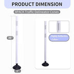 BESEA 8 Pack 36 Inch Traffic Delineator Posts with Reflective Collars White Road Cones,White Durable Flexible Safety Cones for Construction, Parking Lot, and Roadway Use