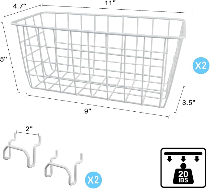 G.CORE 2 Pack Pegboard Baskets, Metal Shelves Hooks to 1/8" 1/4" Peg Boards, Peg Board Baskets Bins Set - Organize Tools Workbench Accessories Garage Storage Wall Mount Organizer Attachments (Medium)