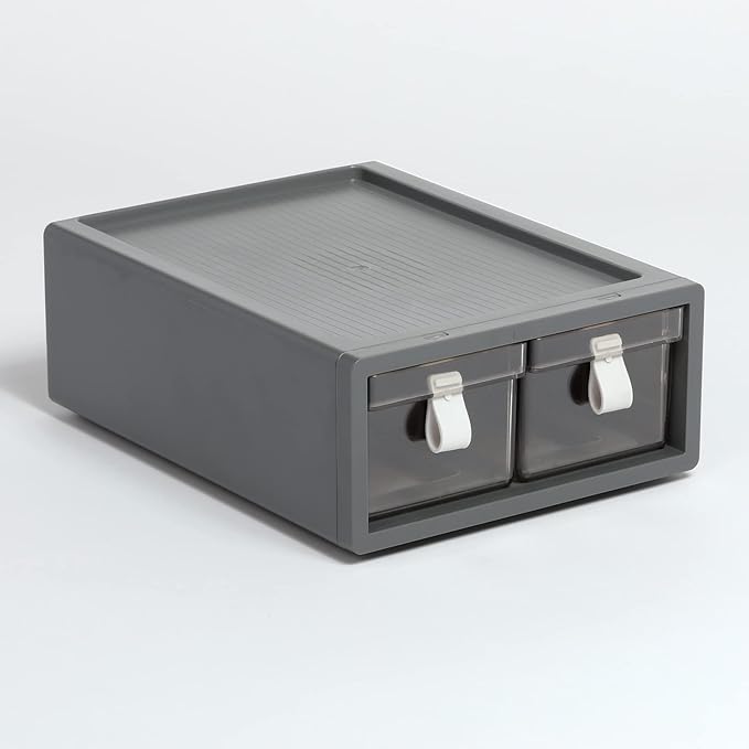 Pendaflex Stackable Drawer, Durable Plastic, Silicon Handles, Tinted Drawers, Double, Gray, 9" x 7" x 3.5", Medium, 1 Piece (41793)