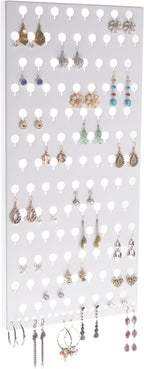 Angelynn's Wall Mounted Earring Holder Organizer Display for Small and Medium Women Post Stud Dangle Pierced Earrings, Hanging Closet Jewelry Storage Rack, Michelle White 9" x19 3/4"