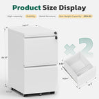 Greenvelly 2 Drawer Mobile File Cabinet with Lock, Metal Filing Cabinet on Wheels, Under Desk File Cabinet for Home Office Organizer Letter/Legal/A4 File (Assembly Required, White)