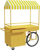 Food Cart for Business with Striped Canopy, Mobile Display Stand with Storage Drawers, for Street Food, Farmers Markets, Outdoor Events (Yellow, 39.37 * 27.56 * 78.74in)