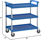 Blue Utility/Bussing Cart with Three Shelves - 42" x 20"